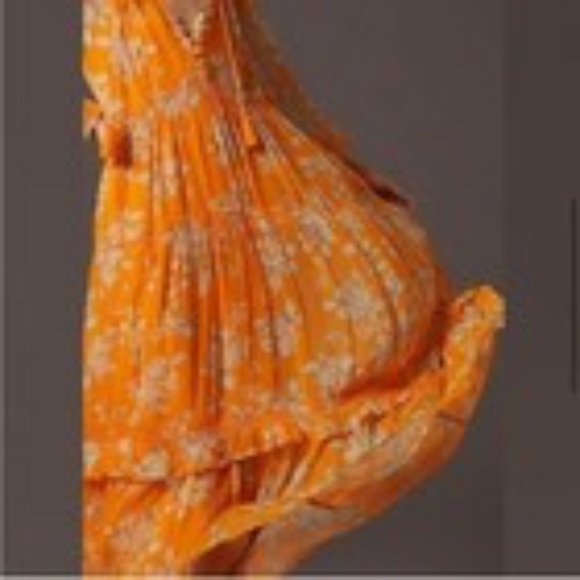 Anthropologie Marais Orange Floral Maxi Dress XS Peasant Boho Cottage Core - Picture 16 of 16